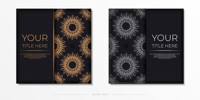 quadratische Vektorvorlage Postkarte schwarze Farbe mit luxuriösen Ornamenten. druckfertiges Einladungsdesign mit Vintage-Ornamenten. vektor