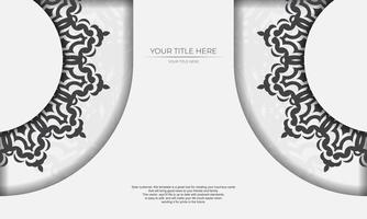 vit bakgrund med svart årgång ornament och plats för din text. inbjudan kort design med mandala prydnad. vektor