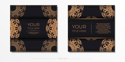 Vorbereitung einer Einladung mit einem Platz für Ihren Text und abstrakte Ornamente. Vektorvorlage für Druckdesign Postkarte schwarze Farbe mit orangefarbener Verzierung. vektor