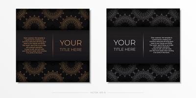 lyxig svart Färg vykort mall med årgång mönster. tryckfärdig inbjudan design med mandala vektor