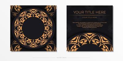 färdig att skriva ut design av en vykort i svart Färg med orange ornament. inbjudan mall med Plats för din text och abstrakt mönster. vektor