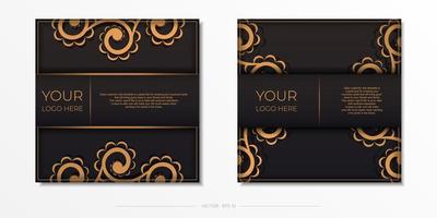 quadratisch Anfertigen von Postkarten in Schwarz mit indianischen Ornamenten. Vektorvorlage für die druckbare Gestaltung der Einladungskarte mit Mandalamustern. vektor