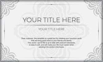 weiße Banner-Vorlage mit wunderschönen Vektormustern mit Mandala-Ornamenten und Platz für Ihren Text. Druckfertiges Einladungsdesign mit Mandala-Ornament. vektor