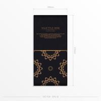 rechteckige Postkarten in Schwarz mit luxuriösen Goldverzierungen. einladungskartendesign mit vintage-mustern. vektor