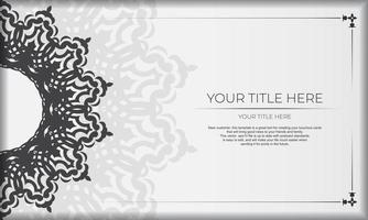 vit baner med svart ornament och plats för din design. mall för design tryckbar inbjudan kort med mandala mönster. vektor