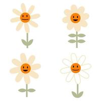 positiv retro stil daisy blommor klistermärken samling. vektor