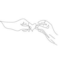 Hand mit Liebessymbol Strichzeichnungsstil, die Handskizze schwarz linear isoliert auf weißem Hintergrund und die beste Hand mit Liebessymbol Vektorillustration. vektor