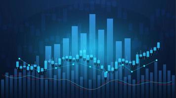 ekonomi situation begrepp. finansiell företag statistik med bar Graf och ljusstake Diagram visa stock marknadsföra pris och valuta utbyta på blå bakgrund vektor