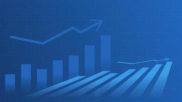 börsen- und kryptowährungshandelsdiagrammkonzept. Balkendiagramm mit Volumenanzeige zeigt digitales Geld oder Finanzstatistiken und Unternehmensgewinnmanagement auf blauem Hintergrund vektor