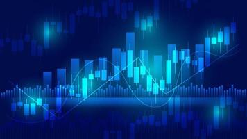 finanzgeschäftsstatistiken mit balkendiagramm und kerzendiagramm zeigen börsenkurs und effektives verdienen auf blauem hintergrund vektor
