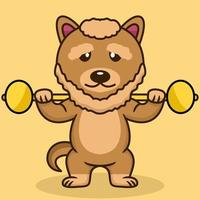 vektor illustration av premie söt hund håller på med sport lyft guld