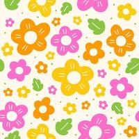 niedliche schöne kleine blumen, die sich wiederholen, bunt, pastellrosa, orange, blumen mit blattillustration, vektor, nahtloses muster, textur, textil, stoff, druck, hintergrund, papier, abdeckung, stoff, inneneinrichtung vektor