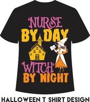 sjuksköterska förbi dag häxa förbi natt t-shirt design för halloween vektor