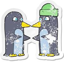 Retro beunruhigter Aufkleber von Cartoon-Pinguinen vektor