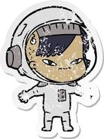 bedrövad klistermärke av en tecknad astronautkvinna vektor