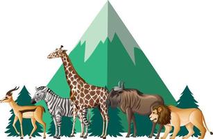 vild djur med pyramid berg vektor
