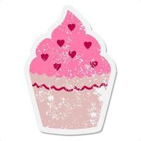 Valentine Cup Cake Grunge-Aufkleber vektor