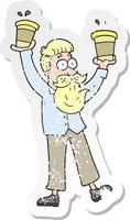Retro-Distressed-Aufkleber eines Cartoon-Mannes mit Kaffeetassen vektor