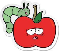 klistermärke av en tecknad serie äpple och insekt vektor