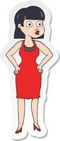 Aufkleber einer Cartoon-Frau im Kleid mit den Händen auf den Hüften vektor
