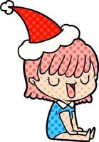 Comic-Stil-Illustration einer Frau mit Weihnachtsmütze vektor