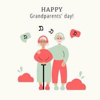 niedliche Cartoon-Großeltern im Hintergrund. glücklicher Großelterntag. älteres paar, das sich mit liebe umarmt. Vektor-Illustration vektor