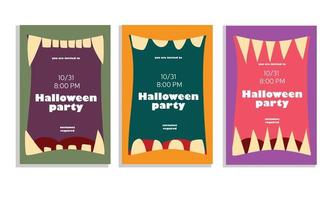 inbjudan kort med monster öppen mun för halloween. minimal skrämmande vektor illustration med vampyr tänder