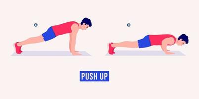 Push-Up-Übungen, Männer trainieren Fitness, Aerobic und Übungen. vektor