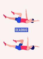 Dead-Bug-Übung, Männer-Workout-Fitness, Aerobic und Übungen. vektor