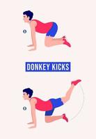 Donkey Kicks Übung, Männer Workout Fitness, Aerobic und Übungen. vektor