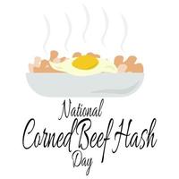 nationaler corned beef hash day, idee für poster, banner oder menüdesign, fleischgericht mit spiegeleiern vektor