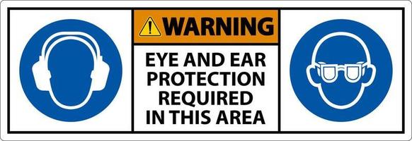 Warnzeichen Augen- und Gehörschutz erforderlich auf weißem Hintergrund vektor