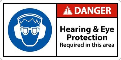 Gefahrenzeichen für Gehör und Augenschutz auf weißem Hintergrund vektor