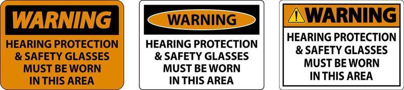 Warnschild für Gehörschutz und Schutzbrille auf weißem Hintergrund vektor