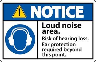 lägga märke till högt ljud område risk av hörsel förlust tecken vektor