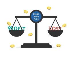 Break-Even-Punkt oder Bep für einen Handel oder eine Investition wird durch Vergleich des Marktpreises eines Vermögenswerts mit den ursprünglichen Kosten bestimmt vektor