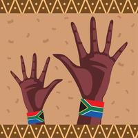 Uppfostrad svart händer söder afrika flaggor vektor