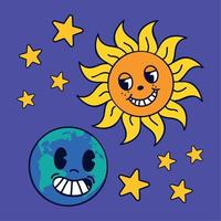 Cartoon-Sonne und Planet vektor