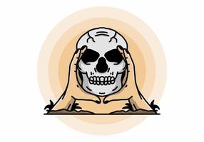 Zwei Hände, die ein Totenkopf-Illustrationsabzeichen halten vektor