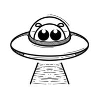 vektor illustration av söt utomjording i de ufo, rymdskepp ikon isolerat i vit bakgrund