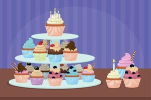 leckere und leckere Cupcakes vektor