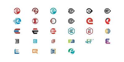 uppsättning av första brev e logotyp design vektor
