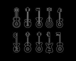 uppsättning av linje konst gitarr silhuetter vektor
