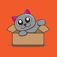 tecknad serie katt låda platt design vektor