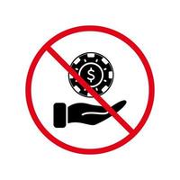 Verbot Casino Glücksspiel schwarze Silhouette Symbol. Play Chip Poker Club Brücke verbotenes Piktogramm. Verbotenes Glücksspiel rotes Stoppkreissymbol. kein Zeichen für erlaubtes Geldspiel. isolierte Vektorillustration. vektor