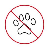 pfotenabdruck rotes stoppumrisssymbol. kein erlaubtes Pet Walk-Schild. Welpenfußabdruck verbieten. Verbot Katze Hund Eintrittszone Symbol mit schwarzer Linie. Eingang mit Tierpiktogramm verbieten. isolierte Vektorillustration. vektor