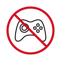 Nej tillåten gamepad kontrollera tecken. förbjuden spel vaddera trösta röd sluta översikt symbol. joystick förbjuda svart linje ikon. förbjuden gamer video spel zon piktogram. isolerat vektor illustration.