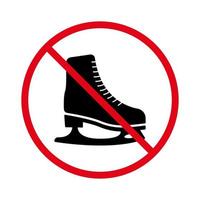 Symbol für die schwarze Silhouette von Schlittschuhen verbieten. verbotenes Eiskunstlauf-Piktogramm. Skater rotes Stoppsymbol. kein erlaubtes Zeichen für die Erholung des Eisbahnbereichs. Schlittschuh-Winterstiefel verboten. isolierte Vektorillustration. vektor