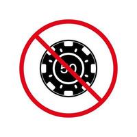förbjuden chip poker kasino roulett piktogram. spela spel förbjuda svart silhuett ikon. förbjuden hasardspel chip röd sluta cirkel symbol. Nej tillåten spela kasino tecken. isolerat vektor illustration.