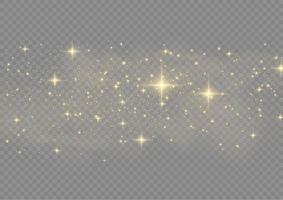Die Staubfunken und goldenen Sterne leuchten mit besonderem Licht. Vektor funkelt. Weihnachtslichteffekt.